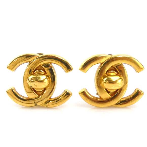 CHANEL Gold Logo Earrings